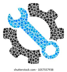 Service Tools collage of circle dots in different sizes and color shades. Dots are composed into service tools vector mosaic. Vector design concept.