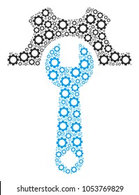 Service Tools collage of cog wheels. Vector gear elements are grouped into service tools mosaic.