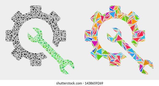 Service tools collage icon of triangle items which have different sizes and shapes and colors. Geometric abstract vector design concept of service tools.