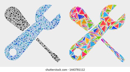 Service tools collage icon of triangle elements which have different sizes and shapes and colors. Geometric abstract vector design concept of service tools.