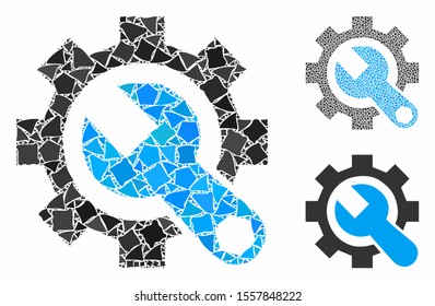 Service tools composition of bumpy elements in different sizes and color hues, based on service tools icon. Vector rough elements are united into collage.