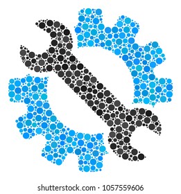 Service Tools composition of dots in various sizes and color shades. Circle elements are grouped into service tools vector collage. Vector illustration.