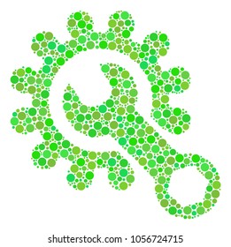 Service Tools composition of filled circles in different sizes and eco green color tinges. Vector dots are organized into service tools mosaic. Organic design concept.