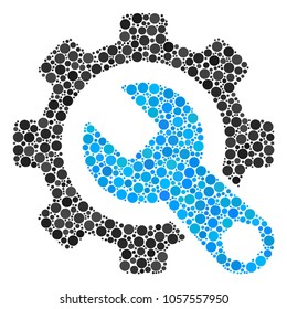 Service Tools composition of filled circles in variable sizes and color hues. Circle elements are grouped into service tools vector collage. Vector illustration.