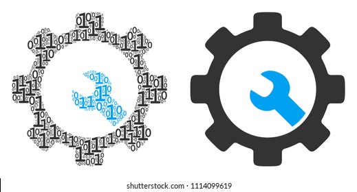 Service tools composition icon of one and zero digits in random sizes. Vector digital symbols are composed into service tools collage design concept.