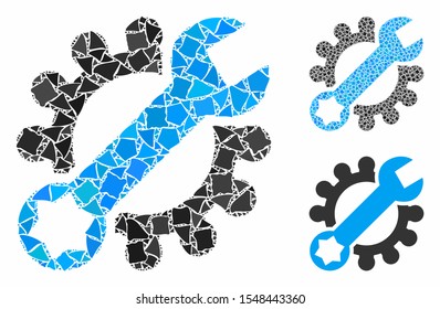 Service tools composition of trembly parts in different sizes and shades, based on service tools icon. Vector irregular elements are grouped into composition.