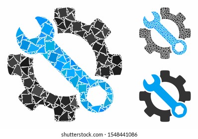 Service tools composition of tuberous pieces in variable sizes and color tinges, based on service tools icon. Vector tuberous pieces are combined into composition.