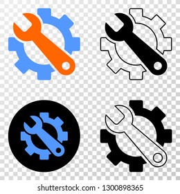 Service tools EPS vector icon with contour, black and colored versions. Illustration style is flat iconic symbol on chess transparent background.