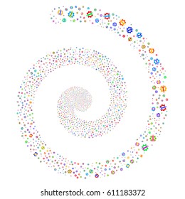 Service Tools festival whirl spiral. Vector bright multicolored scattered design elements.