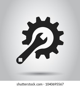 Service tools flat vector icon. Cogwheel with wrench symbol logo illustration. Business concept simple flat pictogram on isolated background.