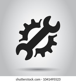 Service tools flat vector icon. Cogwheel with wrench symbol logo illustration. Business concept simple flat pictogram on isolated background.