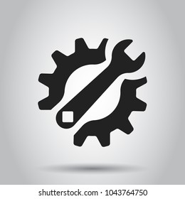 Service tools flat vector icon. Cogwheel with wrench symbol logo illustration. Business concept simple flat pictogram on isolated background.