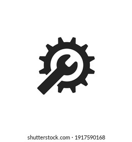 Service tools flat vector icon. Cogwheel with wrench symbol logo illustration on white background stock 