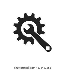 Service tools flat vector icon. Cogwheel with wrench symbol logo illustration.