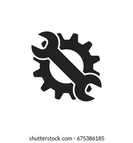 Service tools flat vector icon. Cogwheel with wrench symbol logo illustration.