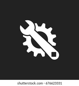 Service tools flat vector icon. Cogwheel with wrench symbol logo illustration.