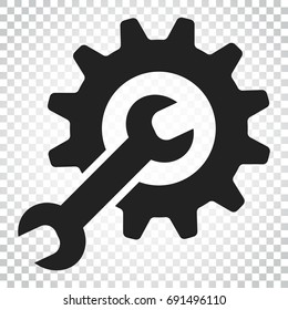 Service tools flat vector icon. Cogwheel with wrench symbol logo illustration. Business concept simple flat pictogram on isolated background.