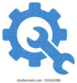Service Tools grainy textured icon for overlay watermark stamps. Flat symbol with dust texture. Dotted vector cobalt ink rubber seal stamp with grunge design on a white background.