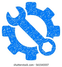 Service Tools grainy textured icon for overlay watermark stamps. Flat symbol with dust texture. Dotted vector blue ink rubber seal stamp with grunge design on a white background.