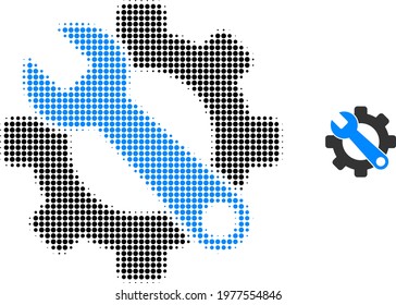 Service tools halftone dotted icon illustration. Halftone array contains round points. Vector illustration of service tools icon on a white background. Flat abstraction for service tools symbol.