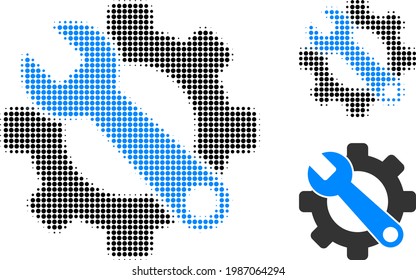 Service tools halftone dotted icon. Halftone array contains circle points. Vector illustration of service tools icon on a white background.