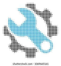 Service Tools halftone vector icon. Illustration style is dotted iconic Service Tools icon symbol on a white background. Halftone matrix is round elements.