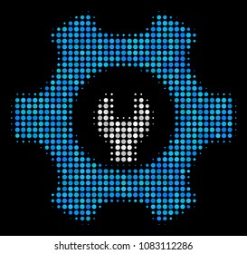 Service tools halftone vector icon. Illustration style is dotted iconic service tools symbol on a black background. Halftone matrix is made with round spots.