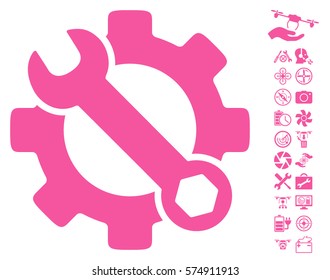 Service Tools icon with bonus aircopter service design elements. Vector illustration style is flat iconic symbols on white background.