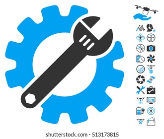 Service Tools icon with bonus airdrone tools images. Vector illustration style is flat iconic blue and gray symbols on white background.