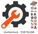 Service Tools icon with bonus configuration icon set. Vector illustration style is flat iconic orange and gray symbols on white background.