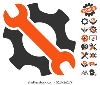Service Tools icon with bonus configuration pictures. Vector illustration style is flat iconic orange and gray symbols on white background.
