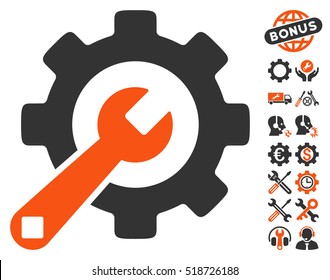 Service Tools icon with bonus configuration icon set. Vector illustration style is flat iconic orange and gray symbols on white background.