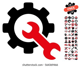 Service Tools icon with bonus configuration pictograms. Vector illustration style is flat iconic intensive red and black symbols on white background.