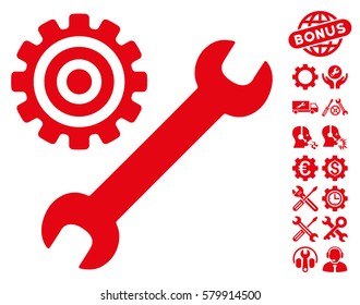 Service Tools icon with bonus configuration clip art. Vector illustration style is flat iconic red symbols on white background.