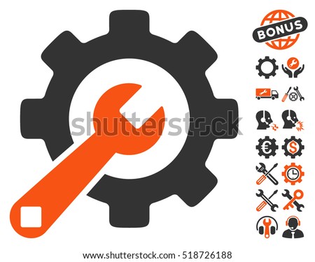 Service Tools icon with bonus configuration icon set. Vector illustration style is flat iconic orange and gray symbols on white background.