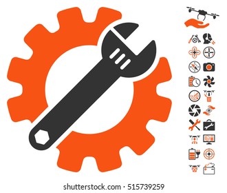 Service Tools icon with bonus copter service icon set. Vector illustration style is flat iconic symbols on white background.