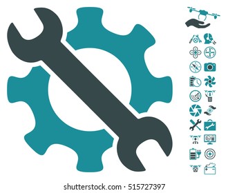 Service Tools icon with bonus flying drone service pictograph collection. Vector illustration style is flat iconic symbols on white background.
