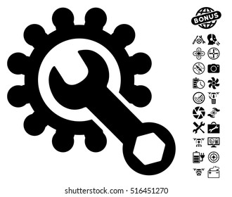Service Tools icon with bonus flying drone tools pictograms. Vector illustration style is flat iconic symbols on white background.