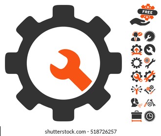 Service Tools icon with bonus service graphic icons. Vector illustration style is flat iconic orange and gray symbols on white background.