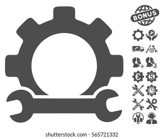 Service Tools icon with bonus service graphic icons. Vector illustration style is flat iconic gray symbols on white background.