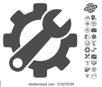 Service Tools icon with bonus nanocopter service pictures. Vector illustration style is flat iconic symbols on white background.