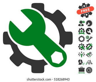 Service Tools icon with bonus options images. Vector illustration style is flat iconic green and gray symbols on white background.