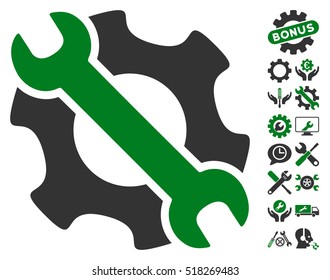 Service Tools icon with bonus options pictograms. Vector illustration style is flat iconic green and gray symbols on white background.