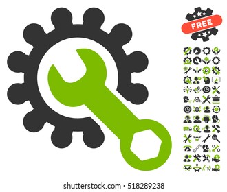 Service Tools icon with bonus options design elements. Vector illustration style is flat iconic eco green and gray symbols on white background.
