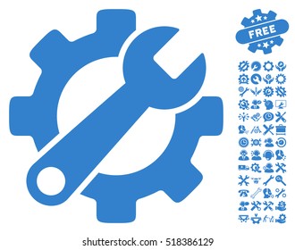 Service Tools icon with bonus options pictograms. Vector illustration style is flat iconic cobalt symbols on white background.