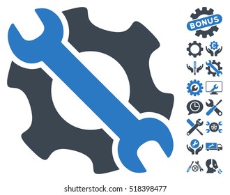 Service Tools icon with bonus options pictograms. Vector illustration style is flat iconic smooth blue symbols on white background.