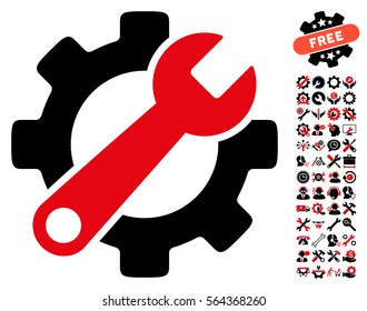 Service Tools icon with bonus options pictures. Vector illustration style is flat iconic intensive red and black symbols on white background.