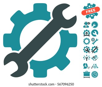 Service Tools icon with bonus options design elements. Vector illustration style is flat iconic soft blue symbols on white background.