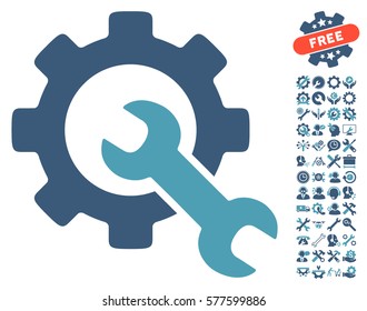 Service Tools icon with bonus options design elements. Vector illustration style is flat iconic cyan and blue symbols on white background.