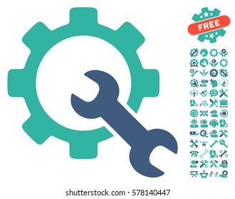 Service Tools icon with bonus options pictograms. Vector illustration style is flat iconic cobalt and cyan symbols on white background.